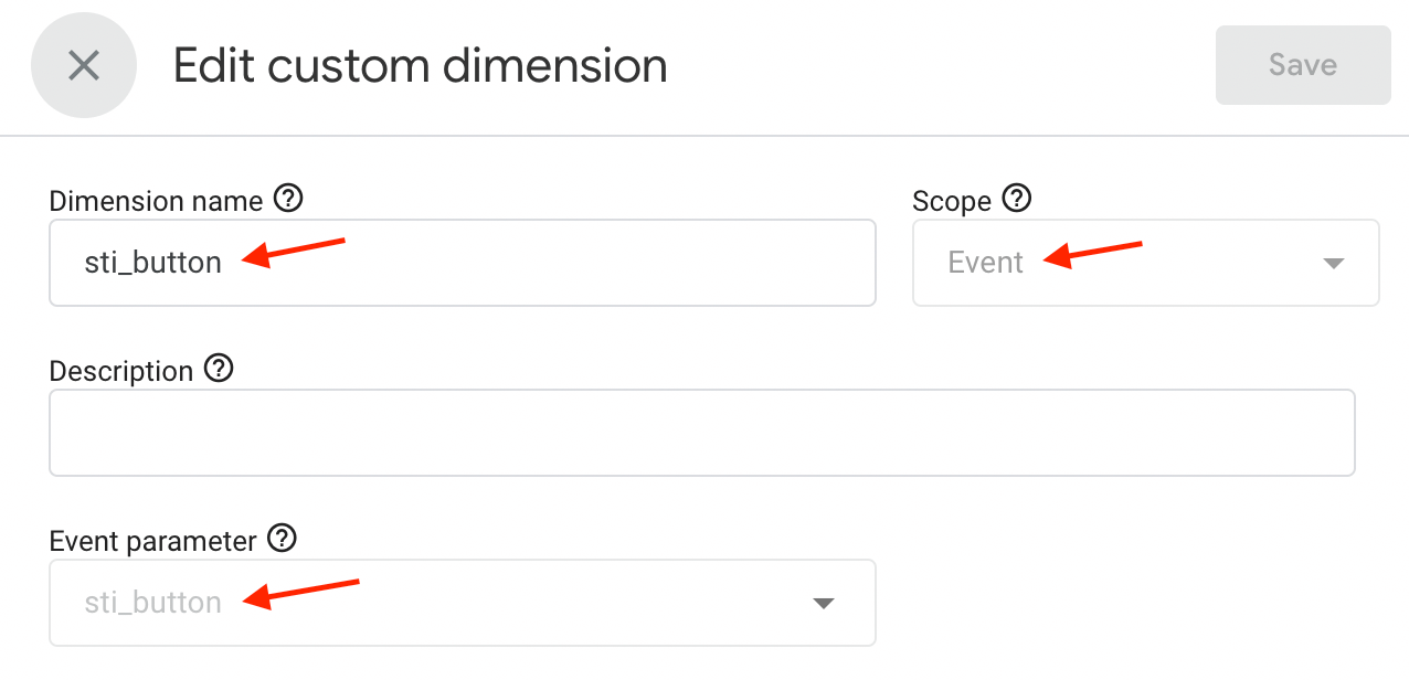 Creating a new custom dimension sti_button