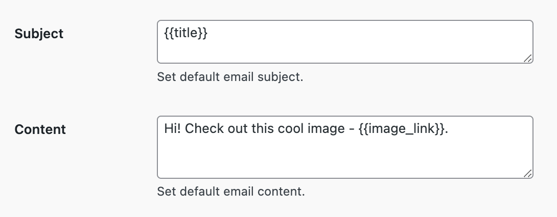 Example of email default content