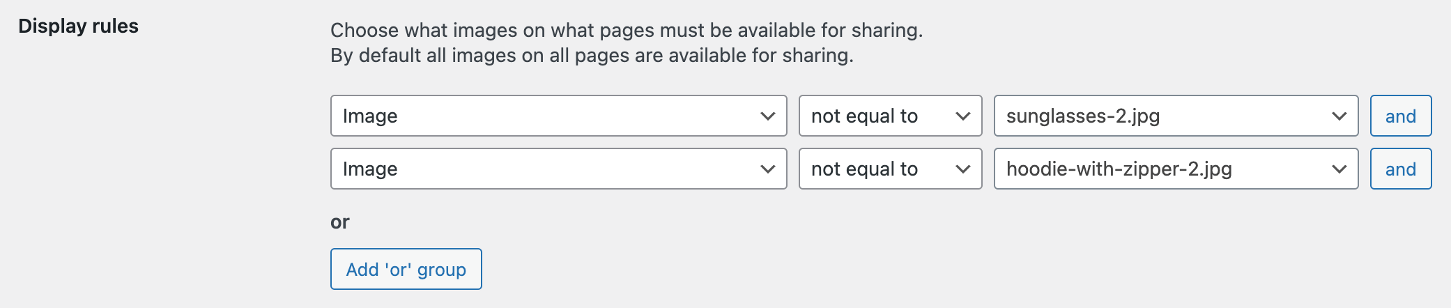 Exclude certain images from sharing