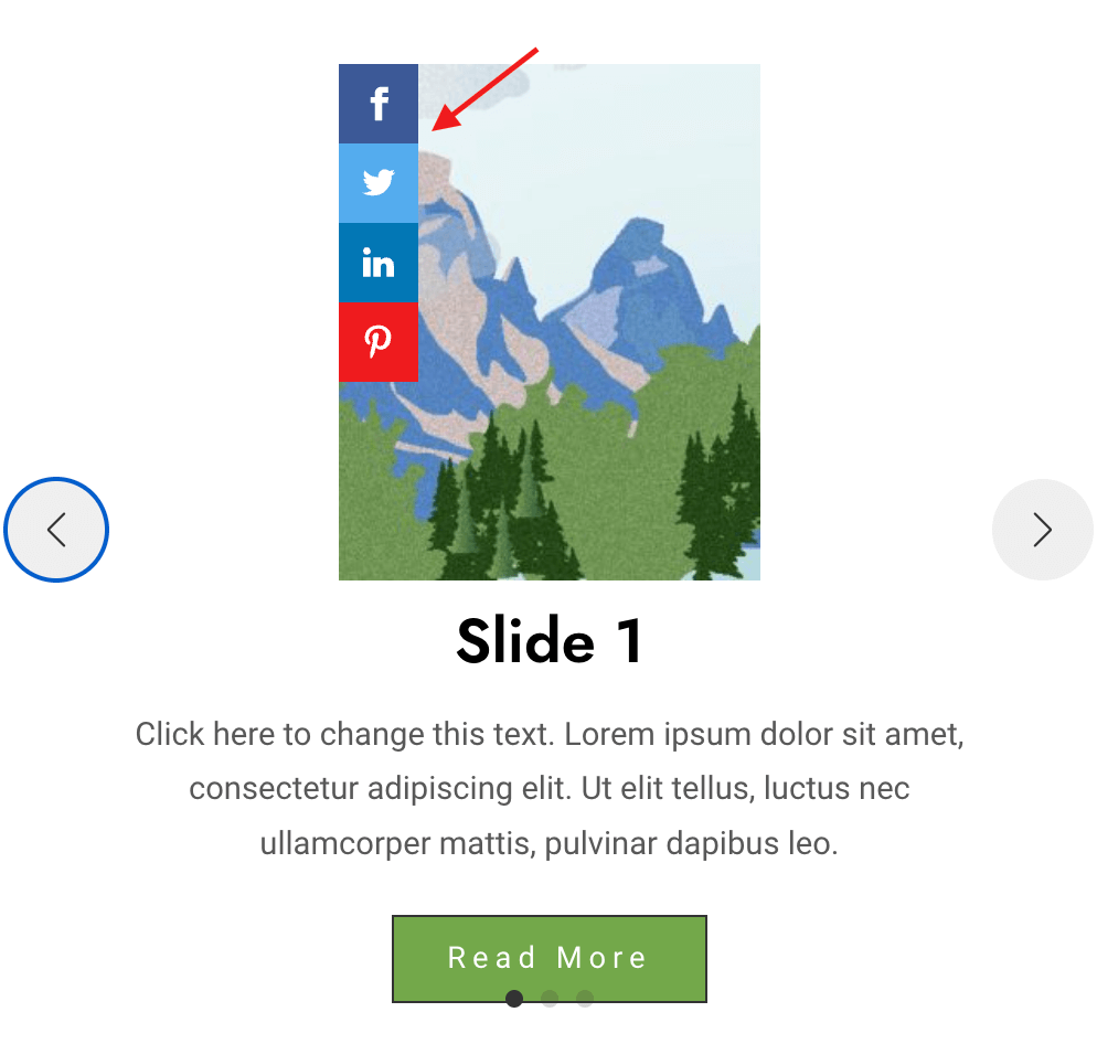 Slider block with sharing buttons