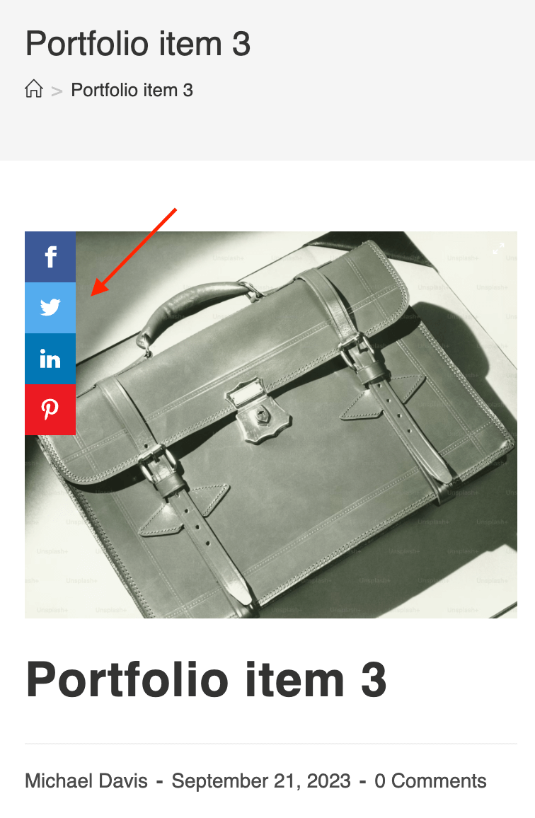 Sharing buttons inside the portfolio item page