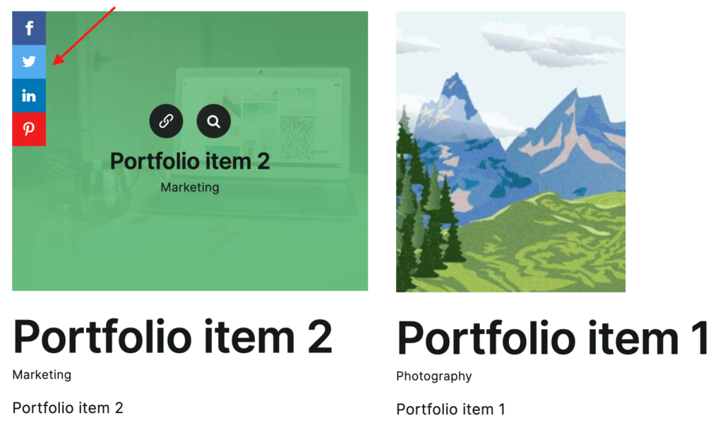Portfolio element with sharing buttons