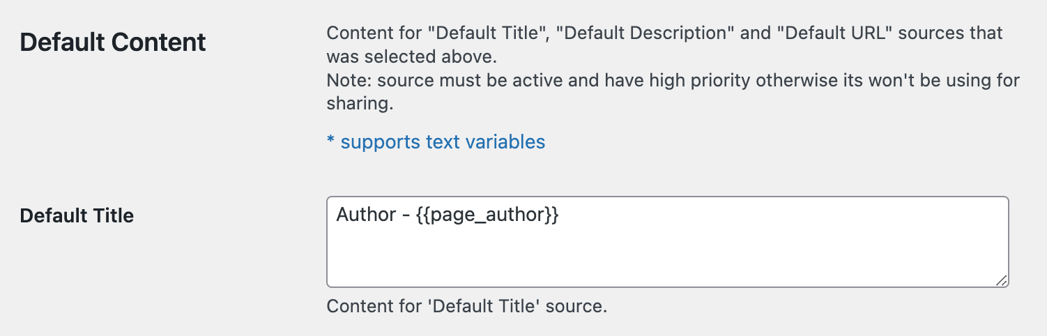 {{page_author}} text variable as part of sharing content
